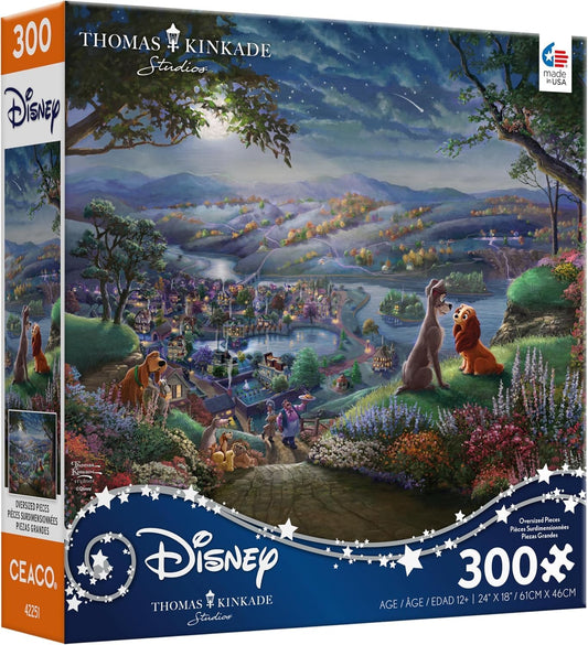 Ceaco - Disney - Thomas Kinkade - Lady and The Tramp Falling in Love - 300 Oversized Piece Jigsaw Puzzle