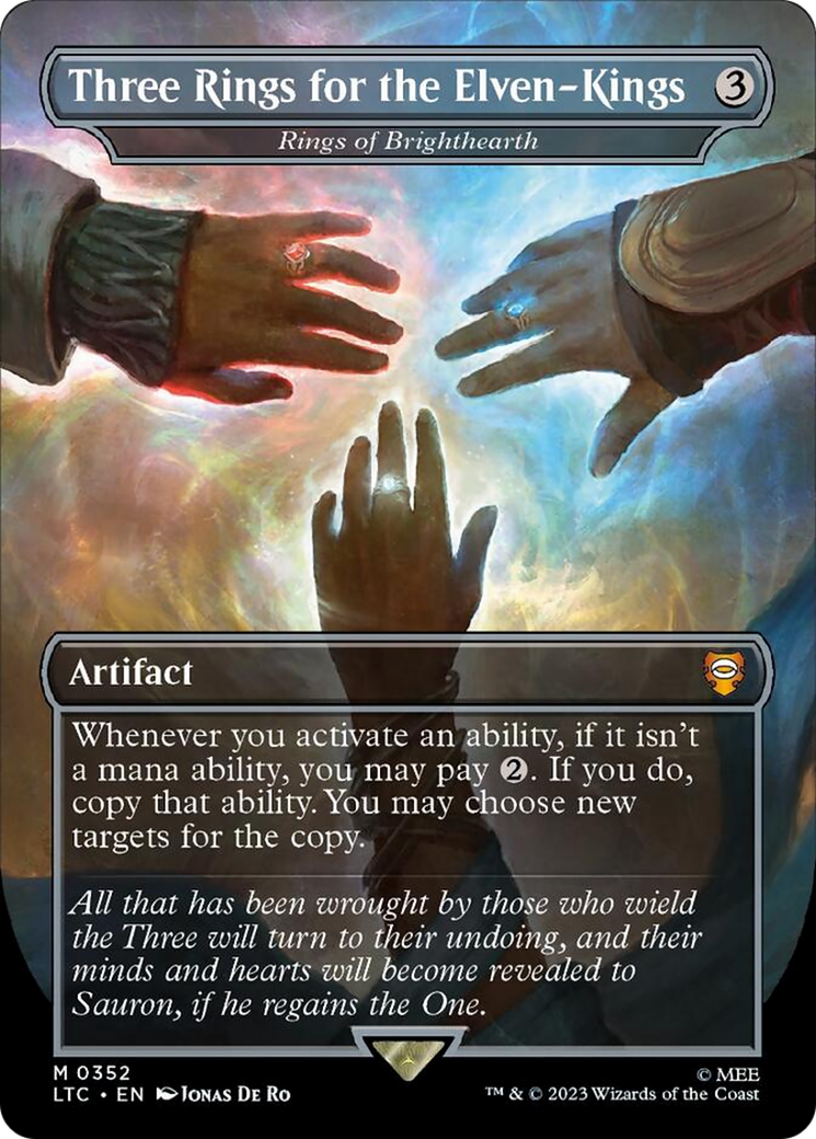Three Rings for the Elven-Kings - Rings of Brighthearth (Borderless) (Surge Foil) [The Lord of the Rings: Tales of Middle-Earth Commander]